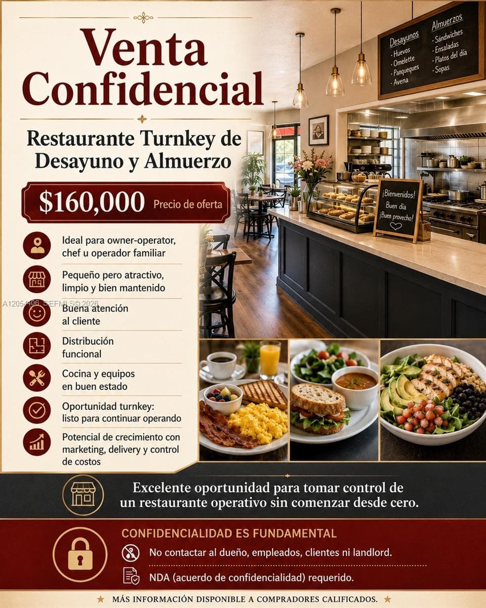 Confidential Turnkey Breakfast & Lunch Restaurant, Miami FL 33165 — zdjęcie 2